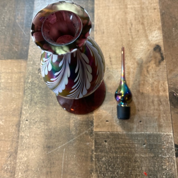 Irice Irving W. Rice Imports Iridescent Art Glass Perfume Bottle W/ Stopper - Picture 6 of 8